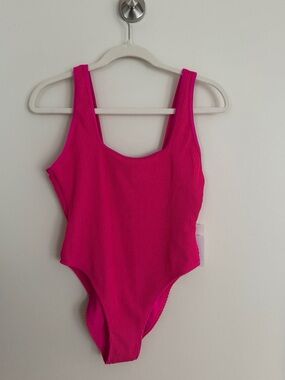 Good American Pink Glow Ribbed One-Piece Swimsuit